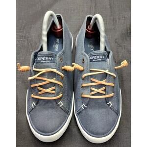 SPERRY Top Sider Seacoast Sneakers Women's Blue Chambray w/Leather Cord Sz 8m